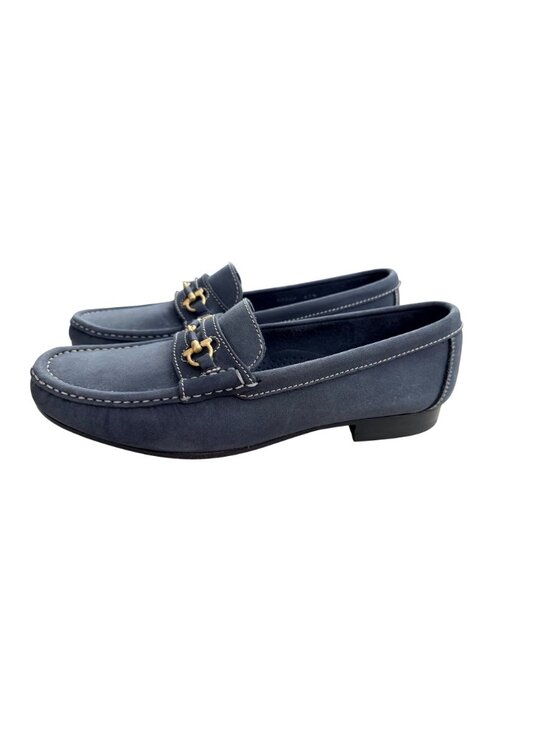 Bally Mens Navy Suede Loafers With Gold Horsebit Detailing Size 42.5 Italy main image 12